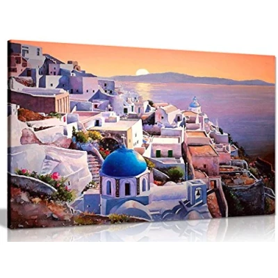 Image of Santorini Greece At Sunset Canvas Wall Art Picture Print (18x12in)