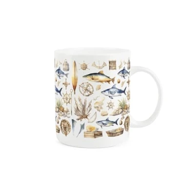 Image of Purely Home Seaside Maritime Aquatic Mug Sailing Fishing Diving Gift Present Tea Coffee White Bone China