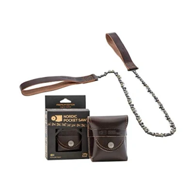 Image of Nordic Pocket Saw Survival Chain 65 cm Chainsaw Organic Leather Made in Sweden Camping Saw/Hand Chainsaw/Manual for Hiking &amp; Outdoor Ver. Premium