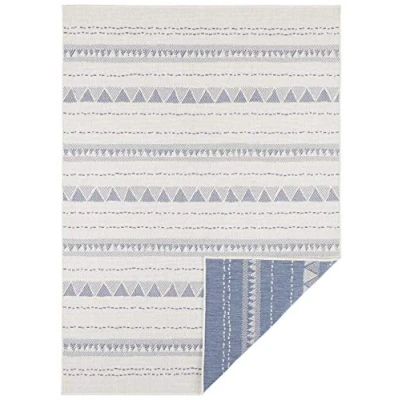Image of NORTHRUGS Bahamas Indoor and Outdoor Rug 80 x 250 cm Reversible Weatherproof Boho Design Ethnic Pattern Runner for Balcony Patio Garden Conservatory Living Room Waterproof in Blue Cream