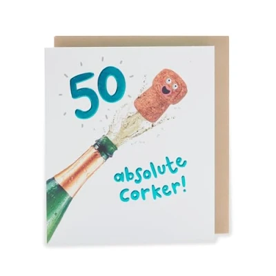 Image of UK Greetings 50th Birthday Card for Him/Her/Friend Absolute Corker! Design
