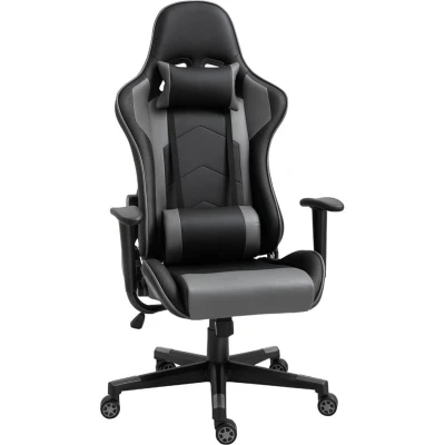 Image of Vinsetto PU Leather Gaming Chair with Adjustable Head Pillow and Lumbar Support, Black