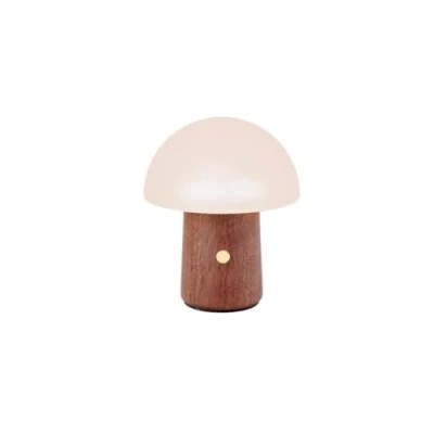 Image of Gingko 7 Colour Changing RGB Alice Mushroom Lamp, Mood Light and Night Lights, Long Life Battery, USB C Charging, 3 Modes, FSC Certified Wood with Frosted ABS Shade (Walnut, Super Mini)