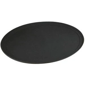 Image of Large Oval 27&quot; X 22&quot; Black Non Slip Round Serving Drinks Trays 3594