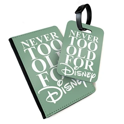 Image of WTF Never Too Old for Disney Green Printed Art Faux Leather Passport Cover/Luggage Tag (Holder/Luggage Combo)