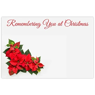 Image of celloexpress Remembering You Christmas (Poinsettia) Flower Message Cards 60mm x 90mm Florist Card Gift Notes (Pack of 50)