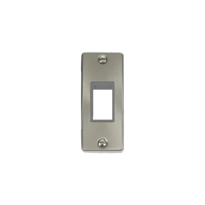 Image of Click Deco 1G MiniGrid Single Aperture Unfurnished Architrave Plate Satin Chrome Grey Inserts