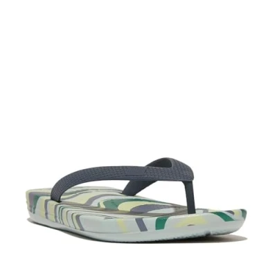 Image of Fitflop iQUSHION Kids Junior Swirly Ergonomic FLIP Flops Sandal, Blue, 1 UK