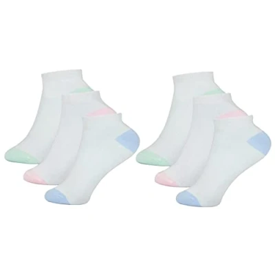 Image of Thingimijigs 6 Pairs Ladies Trainer Liner Ankle Socks with Multicolour Toes &amp; Heels White