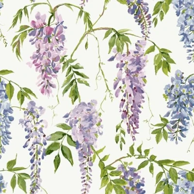 Image of World of Wallpaper Wisteria Tree and Flowers Hand Painted Smooth for Living Room, Bedroom, Hallways, Feature Walls Lilac (203601)