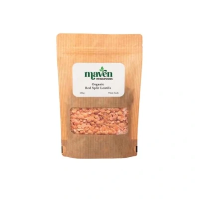 Image of Maven wholefoods Organic Red Split Lentils 500g Raw GMO Free High Fibre &amp; Protein Certified Suitable for Vegetarian Vegan Packed Fresh in Resealable Bags (500g)