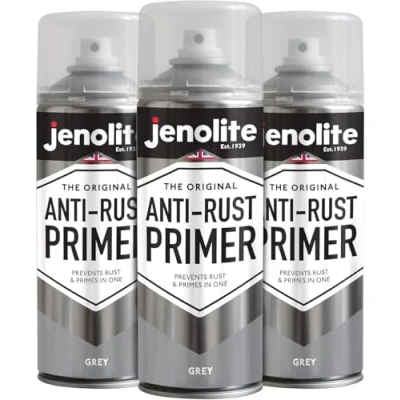 Image of JENOLITE Anti Rust Primer Spray Paint GREY 3x400ml High Performance Metal &amp; Corrosion Protection For Cars, Radiators, Garden Furniture More