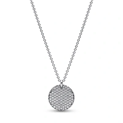 Image of Pandora Timeless Pavé Round disc sterling silver collier with clear cubic zirconia