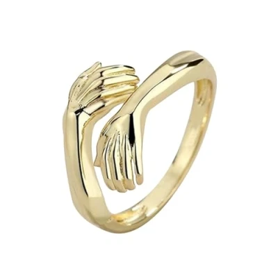 Image of Bcenoilua Sterling Silver Hug Rings for Women Adjustable Embrace Open Ring Romantic Love Engraved Words Couple &amp; Men&#039;s Jewelry Valentine&#039;s Day Mothers Birthday Gifts