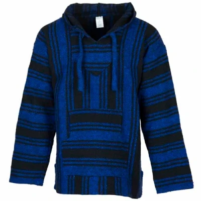 Image of Siesta Baja Hoodie Mexican Jerga Hooded Top Hippie Festival Jumper for Men and Women Navy Black XL
