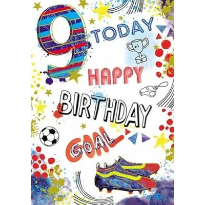Image of Paper Rose Boys 9th Birthday Card Age 9 Graphic Football Themed with Foil Details Eco Friendly and Recyclable