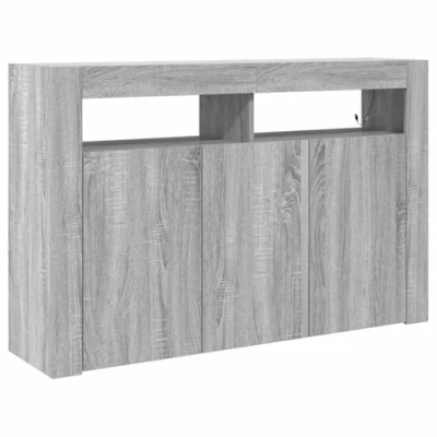 Image of vidaXL Grey Sonoma Sideboard Engineered Wood Cabinet with LED Lighting, 116x30x75 cm for Living/Dining Room