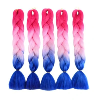 Image of ShowJarlly 5 Packs Ombre Jumbo Braid Hair, Peach/Light Pink/Royal Blue Kanekalon Hair African Extension, 24inch Box Extensions Synthetic Colorful for Braiding