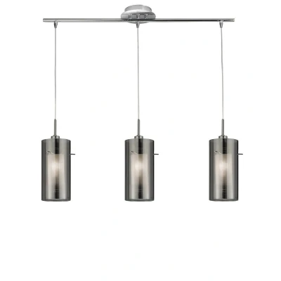 Image of Duo 3 Light Ceiling Pendant Chrome, Smoked Glass On Bar, E14
