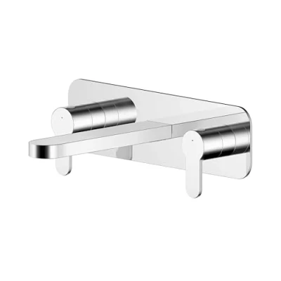 Image of Round Wall Mount 3 Tap Hole Basin Mixer &amp; Back Plate Chrome