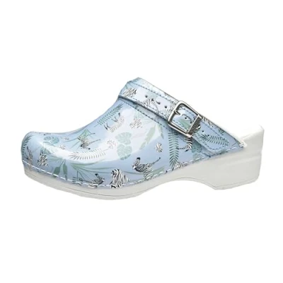 Image of Sanita Animal Zebra Open Clog Original Handmade for Women Anatomically Shaped Footbed in Soft Foam Heel Strap Blue UK 6
