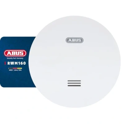 Image of ABUS flat smoke detector RWM160, with 10 year battery, Q label and DIN EN 14604 tested, reduced flashing at night, white