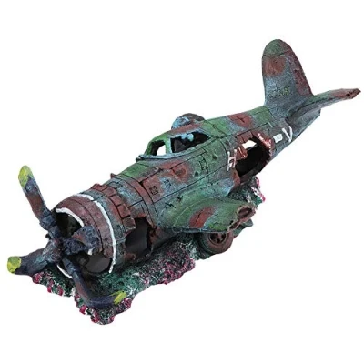 Image of Aquarium Boat Ship,Resin Wreck War Plane Fighter Damaged Battleplane Fish Tank Ornament Cave Decoration