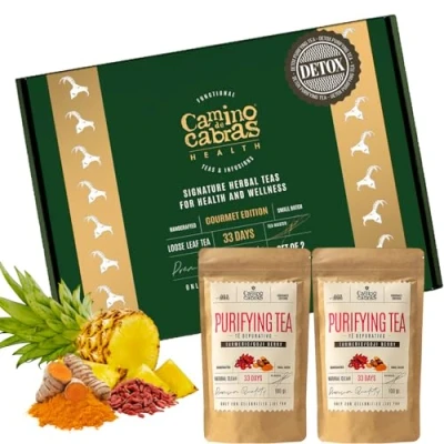 Image of DETOX Tea Premium Gift Box Green Loose leaf Bloating Relief Antioxidant Dandelion Tea, Turmeric, Ginger, Goji Berries, Pomegranate, Pineapple All Natural Herbal 2 PACK x 100g
