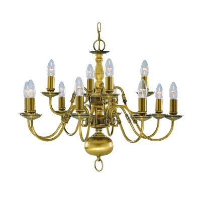 Image of Flemish 12 Light Chandelier Antique Brass Finish, E14