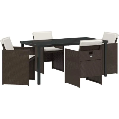 Image of vidaXL 5 Piece Garden Dining Set with Cushions Brown Poly Rattan