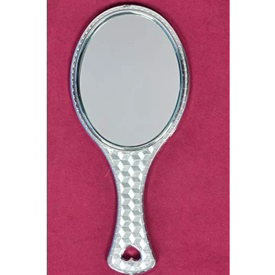 Image of Garden Of Arts Silver Handheld Salon Barbers Hairdressers Oval Mirror with Grip Handle
