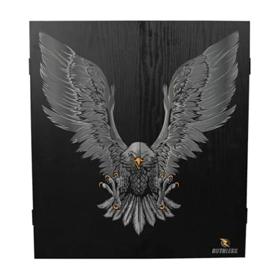 Image of RUTHLESS Dart Board Cabinet Professional Heavy Duty Square Black Dartboard Storage