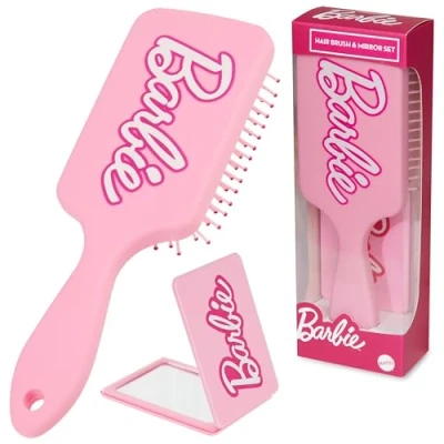 Image of Barbie Detangle Hair Brush for Women Teenagers Girls, Paddle and Compact Mirror Set Gifts Her