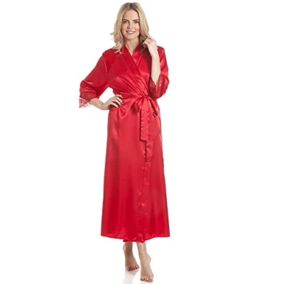 Image of undercover lingerie J50 Womens Luxury Satin Laced Dressing Gown Red WMS