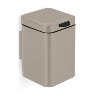 Image of Relaxdays Wall Mounted Bathroom Bin, 3 L, Drop down Mechanism, Removable Inner Bucket, Cosmetic Waste Can, Steel, Beige