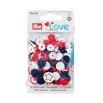 Image of PrymLove Press Fasteners, Red, White, Blue, 12 x 7 2 cm