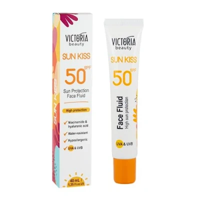 Image of Victoria Beauty Sun Kiss SPF 50 Sunscreen for Face Suncream and Facial Moisturiser with Niacinamide, Hyaluronic Acid Green Tea, 40ml