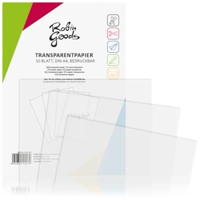 Image of Robin Goods® 50 sheets of premium tracing paper DIN A4, 110g/m², super quality, printable, craft paper, parchment architect&#039;s (50 transparent)