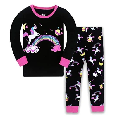 Image of LitBud Girls Christmas Unicorn Pajamas Sleepwears Pyjamas 2pcs Long Sleeves Tops Pjs Nightwear + Pants Sets for Toddler Kid Size 5 6 Years 6T