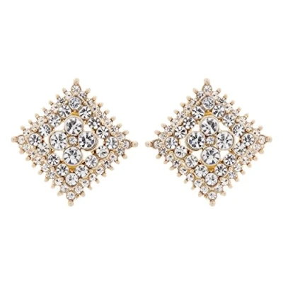 Image of Clip On Earrings Gold Plated Stud With Clear Crystals Alex