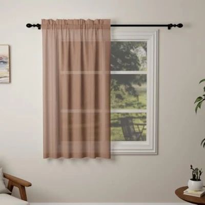 Image of Pacok Mocha Voile Curtains, 45 Drop Net Curtain for Windows, Rod Pocket Sheer Panel Curtains Living Room Kitcken Bedroom W56xL45 Inch(Mocha, 142 x 114cm)