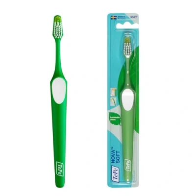 Image of TePe Nova Toothbrush, Soft, 1pc, Longer tip for Improved Access to Back Teeth, Toothbrush Medium Easy and efficient Plaque Removal