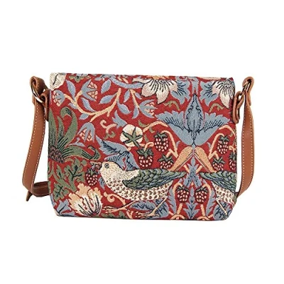 Image of Signare Tapestry Crossbody Bag Small Shoulder for Women with William Morris Design (Strawberry Thief Red, XB02 STRD)