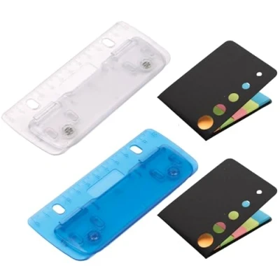 Image of Libetui Mini Pocket Hole Punch, Punch for Filing, Plastic, 2 hole, 8 cm, Manual, Clear Blue, Includes Sticky Notes Adhesive Strips Sets