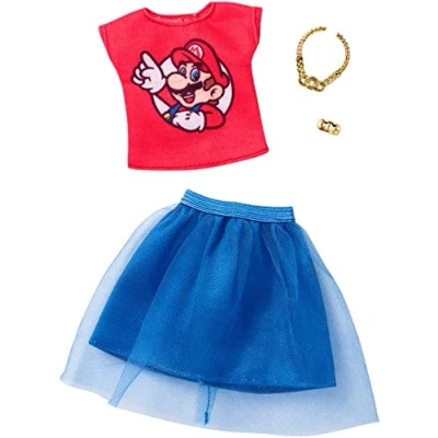 Image of Barbie Super Mario Red Top and Blue Bottom Fashion Pack