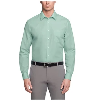 Image of Van Heusen Men&#039;s Dress Shirt Regular Fit Poplin Solid, Leaf, 16&quot; Neck 34&quot; 35&quot; Sleeve