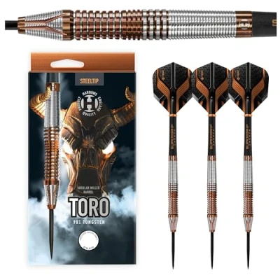 Image of Harrows Toro 90% Tungsten Steel Tip Darts Set 22g, 23g, 24g &amp; 25g Includes Supergrip Carbon Midi Shafts new 100 Micron Flights