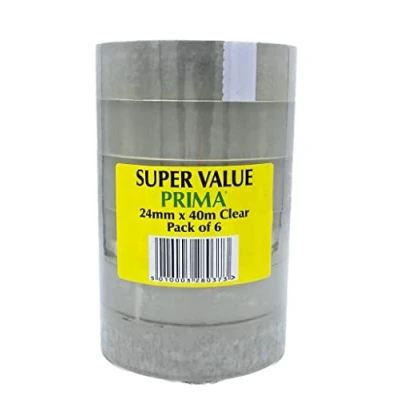 Image of 6 x Prima Clear Adhesive Tape Rolls 24mm 40m Strong Parcel Packaging