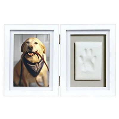 Image of Pearhead Pet Pawprints Desk Picture Frame and Imprint Kit, No Mess Paw Print Frame, Keepsake Memorial Dog Cat Clay Pawprint, White