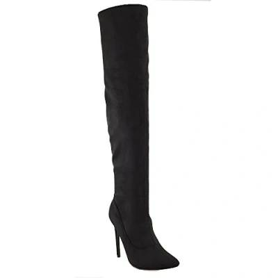 Image of ESSEX GLAM Womens Over The Knee Thigh High Stiletto Heel Ladies Stretch Calf Boots Size 3 8 (UK 7 / EU 40 US 9, Black Faux Suede)